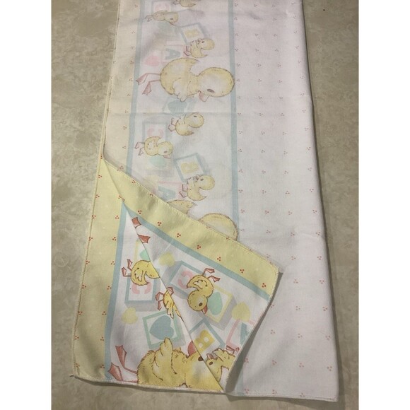 Vtg Riegel Mother Baby Duck Blocks Hearts Blanket White Blue Yellow Pink 27x34 - Picture 9 of 13